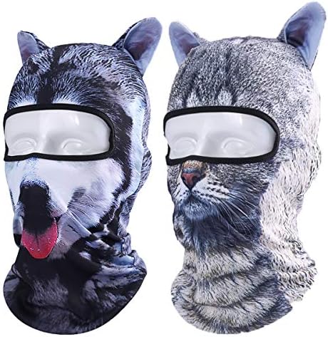 Colorful animal-themed balaclava face mask for snowboarding and outdoor activities.
