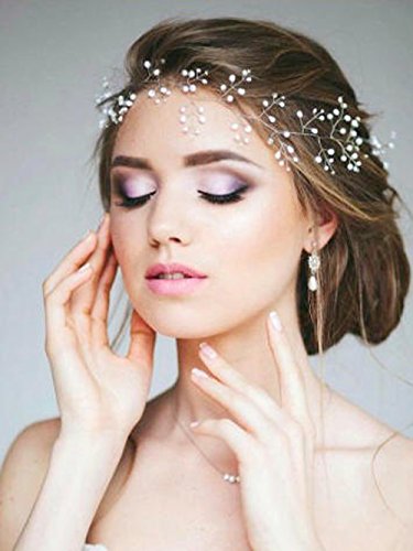Yean Wedding Silver Headband Bridal Halo Wreath Bohemian Hairpieces (40cm, 15.7inches)