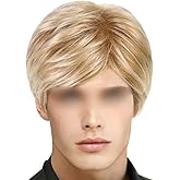 UUYYEO Mens Blonde Short Hair Wig Male Cosplay Wig Men Daily Wear Wig Realistic Men's Wig Layered Synthetic Hair Wig Natural Fluffy Wig Halloween Costume Wig