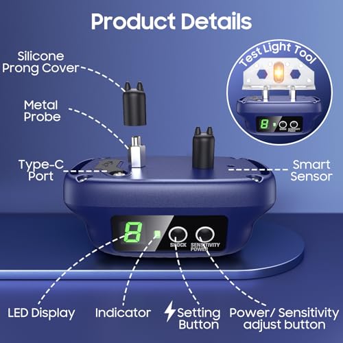 Dog Bark Collar for Large Medium Dogs,Automatic Barking Collar with 3 Training Mode,Rechargeable Anti Bark Collar with 8 Adjustable Sensitivity & 3 Effective Training Modes Sapphire Blue