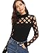MakeMeChic Women's Criss Cross Collar Long Sleeve Solid Fitted Blouse T-Shirt Tops (Small, Black)