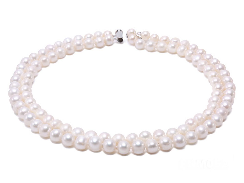 JYX Double-Row 8-9mm Round Freshwater Cultured Pearl Necklace 20 inches