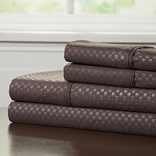 Brushed Microfiber Sheets Set- 4 Piece Hypoallergenic Bed Linens with Deep Pocket Fitted Sheet and Embossed Design by Lavish Home (Chocolate, Queen)