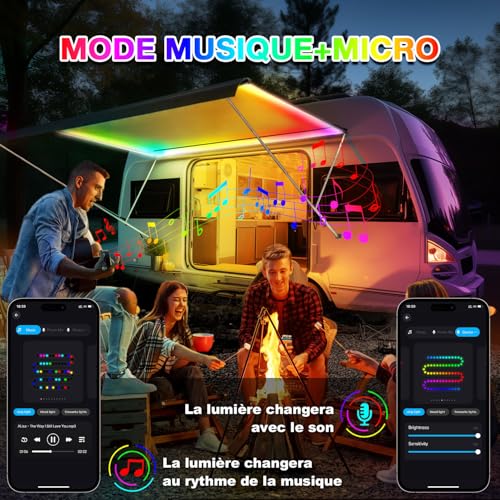 Lichaser 12 V IP67 LED Strip Lights for RGB+IC Camping Car with App and Remote Control, Suitable for Indoor and Outdoor Lighting of Camper Caravans (10 m)