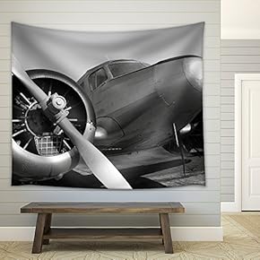 Vintage Twin Engine Airplane - Fabric Wall Tapestry Home Decor - 51x60 inches
