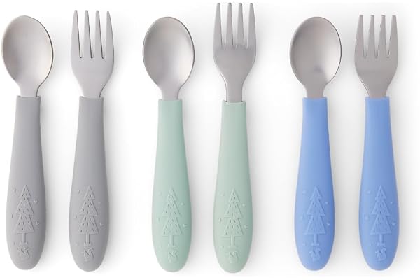 Elk and Friends Kids Silverware with Silicone Handle | Childrens Safe Flatware | Toddler Utensils | Baby Spoons + Forks | Sta
