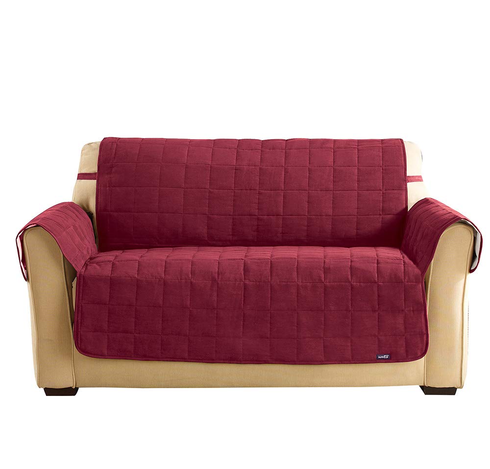 Sure Fit Soft Suede Sherpa Pet Throw Loveseat Slipcover Burgundy Burgundy Sf43195 Amazon In Home Kitchen