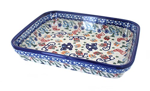 Click Here to See More Images Blue Rose Polish Pottery Christmas Bounty Medium Rectangular Baker