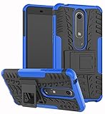 Nokia 6.1 Case,Nokia 6 2018 Case, Yiakeng Dual Layer Wallet Accessories Bumper Hard Protective Flip Waterproof Phone Cases Cover with A Kickstand for Nokia 6.1 (Blue)