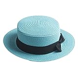 Elee Children Girls Straw Bowler Derby Hat Round Flat Brim Boater Cap