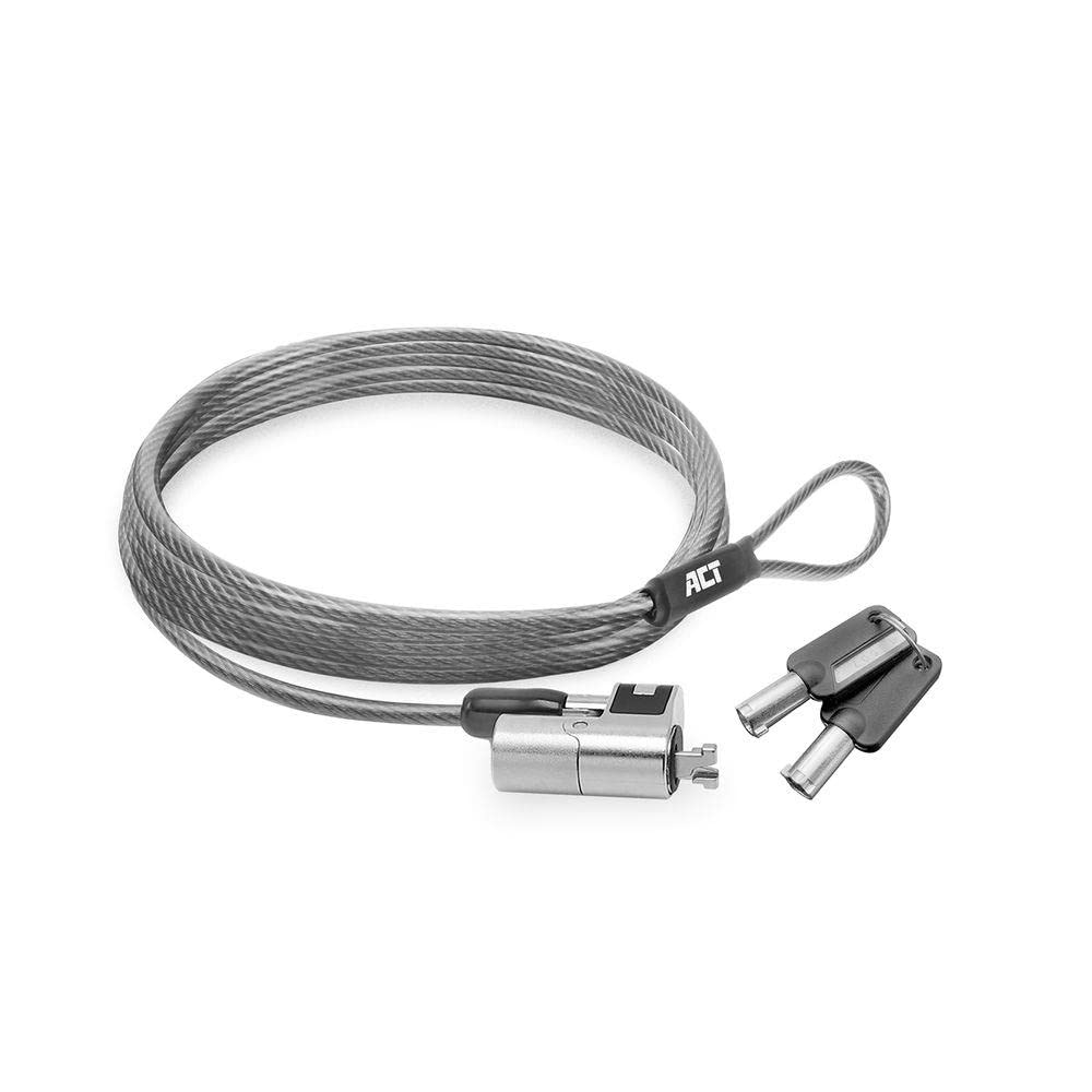 ACT Laptop lock security cable 2m, Keyed cable, Nano slot notebook lock, Swivel lock head, Laptop lock HP, Portable anti-theft cable - AC9030