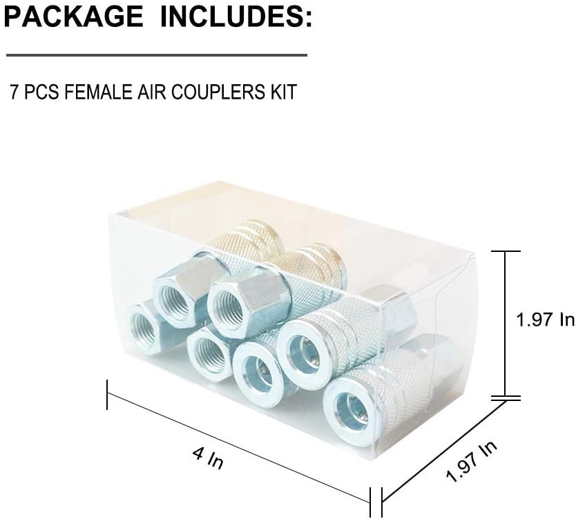 Toolsland 7 Pack Female Industrial Coupler, 1/4-Inch NPT Thread Quick Connect Air Tool Fittings, Industrial M Style Coupler with Zinc Plated for Quickly and Safely Disconnect Air Hose - - 
