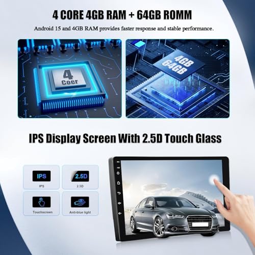 SIXWIN 4+64G Android 15 Car Radio for Mercedes Benz Smart Fortwo 451 2005-2010 with CarPlay/Android/Mirror Link,9 Inch HD Touchscreen Screen with WiFi Navigator Bluetooth 5.0 RDS FM Steering Wheel Controls