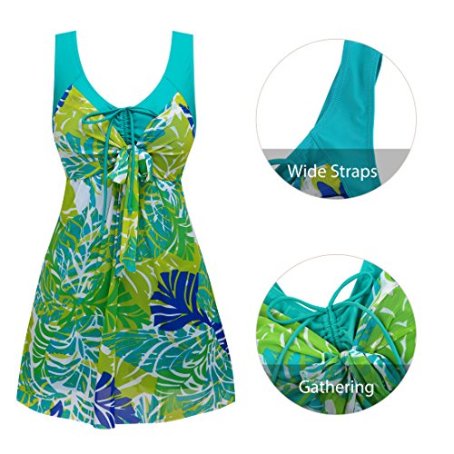 Wantdo Women's Plus Size Swimdress Flower Printed Swimwear