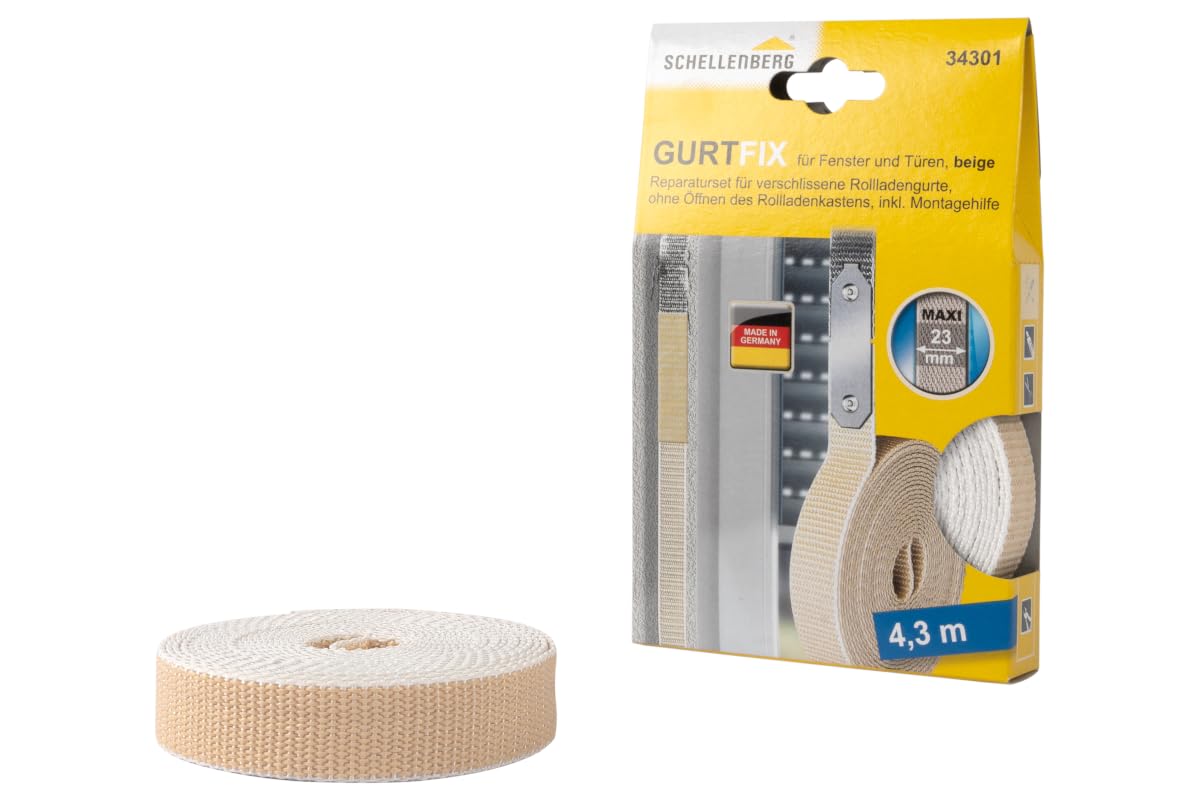 Schellenberg 34301 Gurtfix Roller Shutter Belt Repair Kit Maxi Replacement of Defective Roller Shutter Straps Without Opening The Roller Shutter Box, Complete Set, Beige, Maxi 23 mm โ image 1