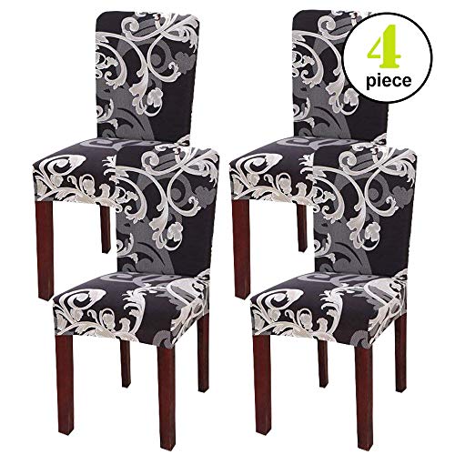 Leanking Knit Spandex Fabric Stretch Removable Washable Dining Room Chair Slipcover Home Decor Set of 4 (C, 4 Pcs)