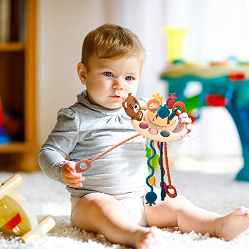 EXCELFUN Montessori Toys for Babies Food Grade Silicone Pull String