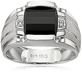 Men's Sterling Silver Onyx Ring with Diamond Accent Ring, Size 10