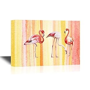 Canvas Wall Art - Three Flamingos on Watercolor Style Background - Gallery Wrap Modern Home Art | Ready to Hang - 12x18 inches