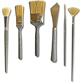 Adam Lashley 6 Piece Landscape Brush Set: 2 Inch, 1 Inch Oval, 6 Fan, Large Palette Knife, 3/4 Inch Mop Blender, 2/0 Script Liner for Wet on Wet Painting