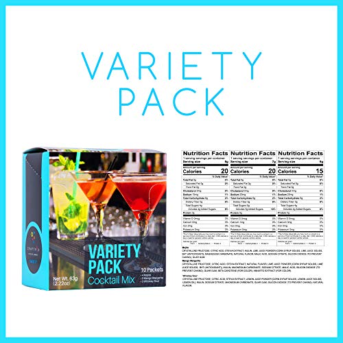 Low Calorie, Low Carb, Low Sugar Cocktail Mix | All Natural, Organic Gluten Free, Vegan Drink Mixers for Liquor or Non-Alcoholic Beverages | 10 Single-Serving Packets by Craftmix (Variety)