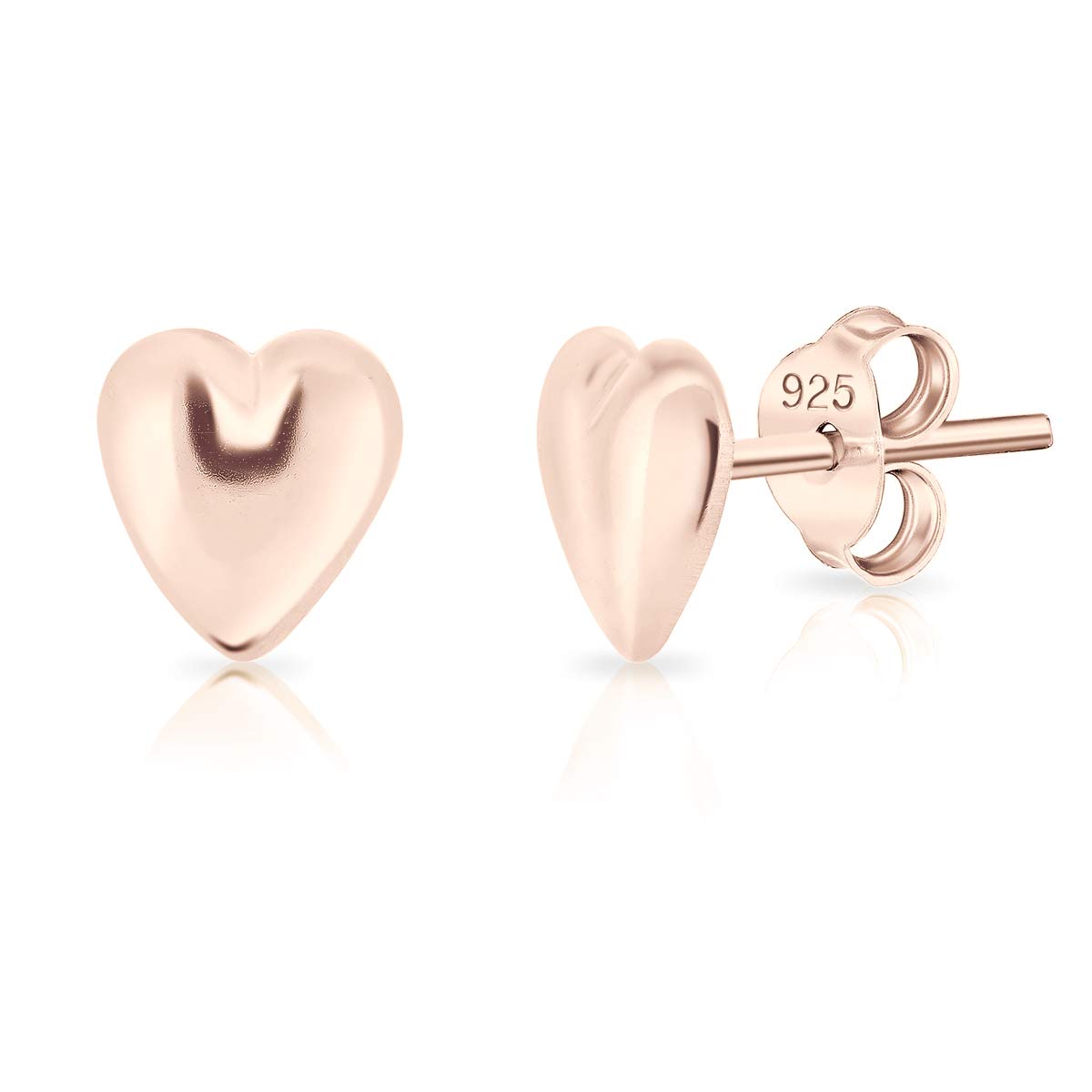 DTPsilver® SMALL 925 Sterling Silver Rose Gold Plated Studs Earrings - Heart Shape - Dimension: 6 x 7 mm