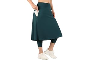 BELE ROY Womens Athletic Skirted Leggings with Pockets High Waisted Knee Length Skirts with Capris Leggings for Tennis