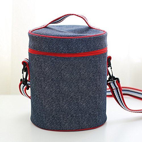 Insulated Lunch Bag Cooler Tote Bags For Women Men Kids, Travel Picnic Foods Box Drinks Thermal Carry Bag Container Organizer Case Handbag (Cylinder-Blue&Red, 7.9x9.8inch) - Thumbnail 3