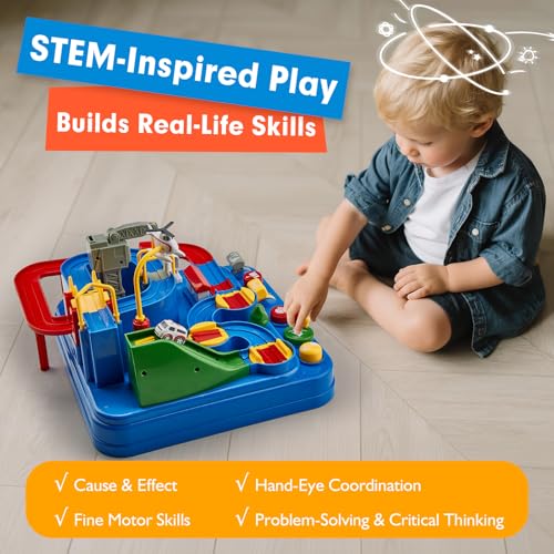 hahaland Track Cars Games Kids 3 4 5 Years Old Race Track Toy Set with Helicopter and 3 Car Educational Toys for Kids Gift