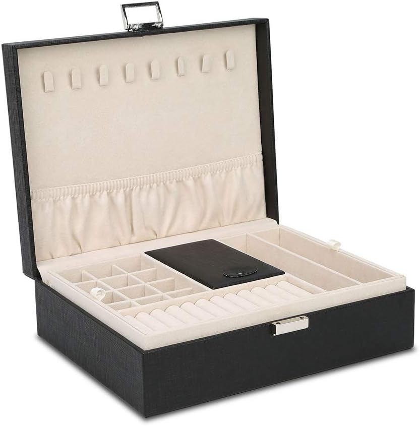 AIMEI Travel Jewelry Organizer Storage Case Holder Slot Jewelry Box Organizer Display Tray Jewelry Box Gift (Black)