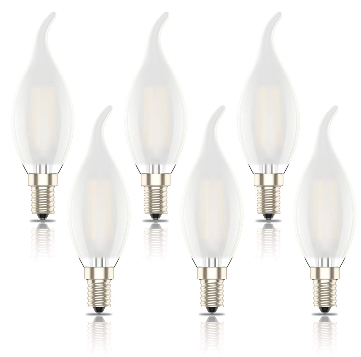 E14 Led Candle Bulbs, Frosted Flame Filament, SES C35 Small Edison Screw Light Bulb, 4W (40W Equivalent),Warm White 2700K, Pack of 6
