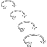Mikovivi 4pcs Horseshoe Nose Rings, 316 Stainless Steel Double Septum Stud Nose Ring 16g Lip Hoops Cubic Zirconia Daith Piercing Jewelry Accessories for Women, Inner Diameter 6/8/10/12mm