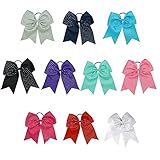 CN Girls Big Hair Bow Rhinestone Cheer Bow Attached Elastic Hair Tie for Cheerleader