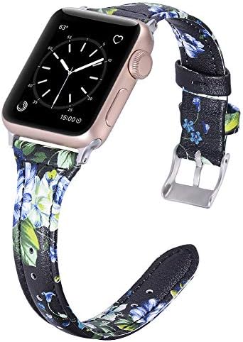 Dolank compatible Apple Watch Strap 38mm 40mm 42mm 44mm, Slim Replacement Leather Band Wristband Sport Bracelet for Iwatch Nike+, Series 4 3 2 1 Edition with Stainless Steel Buckle