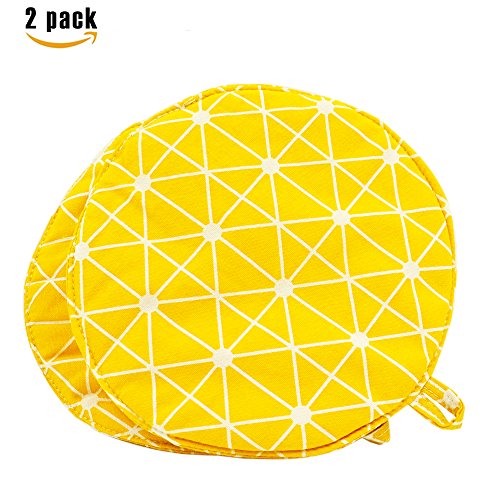 Baking Potholder 2pcs Heat Resistant Pot Holder Linens Textiles Design
10.2 Inch 100% Cotton Coaster Potholder set for Kitchen Baking and
Cooking by Pukka Home(Yellow Grid)