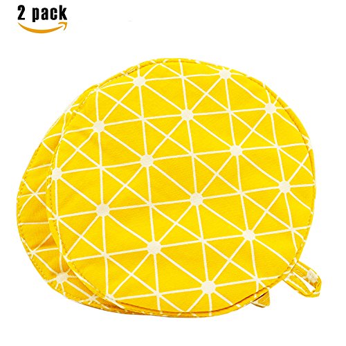 Baking Potholder 2pcs Heat Resistant Pot Holder Linens Textiles Design 10.2 Inch 100% Cotton Coaster Potholder set for Kitchen Baking and Cooking by Pukka Home(Yellow Grid)