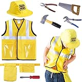 iPlay, iLearn Construction Worker Costume Role Play Kit Set, Engineering Dress Up Gift Educational Toy for Halloween Activities Holidays Christmas for 3, 4, 5, 6, 7 Year Old Kids Toddlers Boys