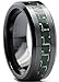 8MM Flat Top Men's Black Ceramic Ring Wedding Band With Black & Green Carbon Fiber Inaly Sizes 5 to 15