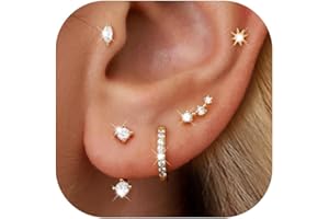YEEZII 6 Pairs 14K Gold Plated Stud Earrings for Women, Hypoallergenic Cartilage Earrings for Multiple Piercing, Dainty Small Stackable Earrings Jewelry Set