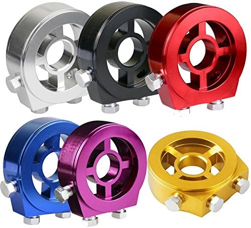 Firwood Universal Aluminum Oil Pressure Temperature Gauge Filter Sandwich Adapter Kit JDM with 4 Bolts (Red)