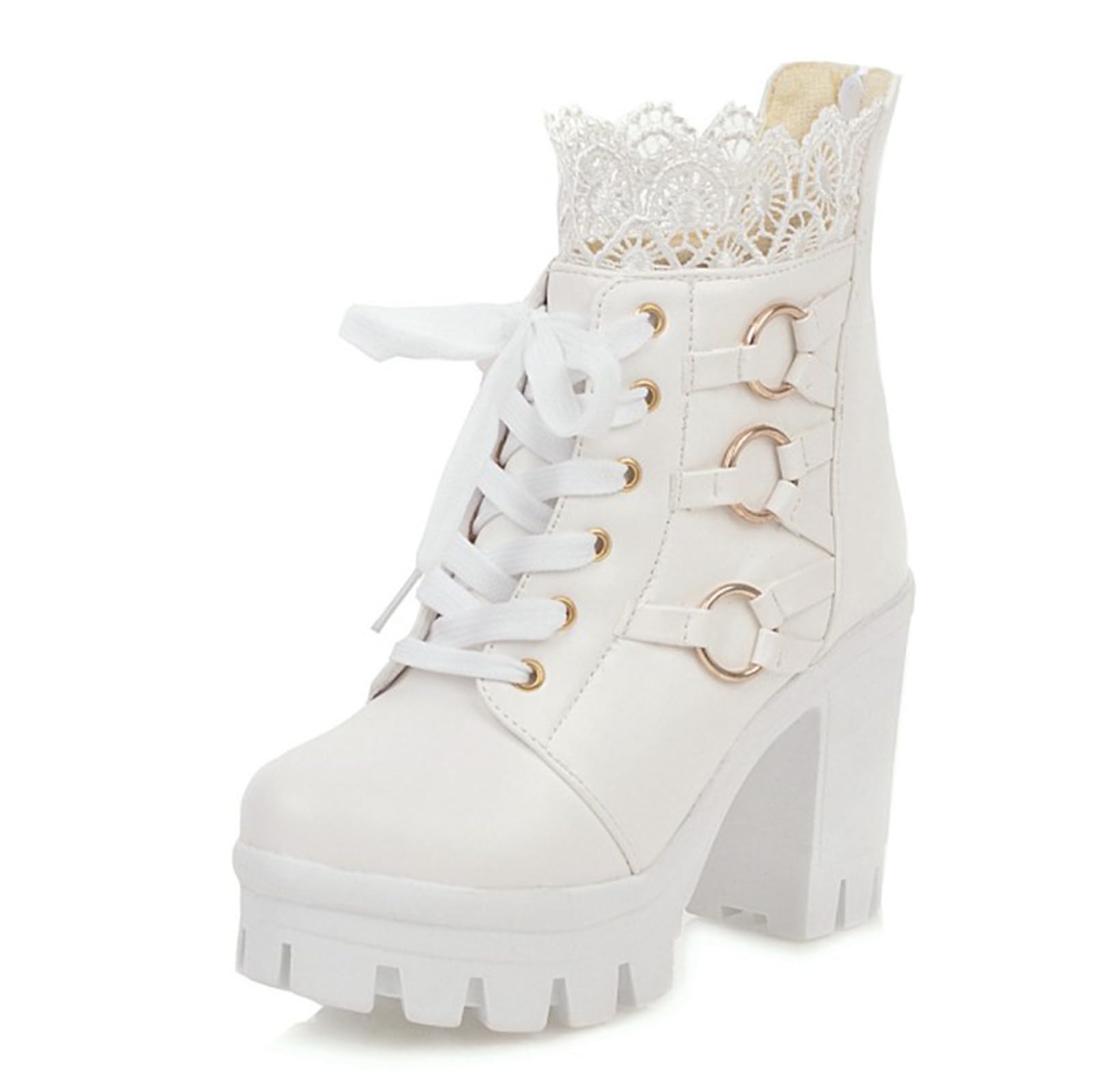 Photo 1 of *MINOR DAMAGE - USED*
MEOTINA Platform Boots for Women Goth Combat Boot Chunky Heel White Ankle Booties with Zipper Punk Gothic Shoes, Size 40