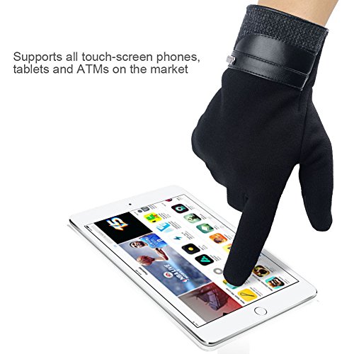 Qshell Mens Fashion Winter Cold Weather Gloves Touch Screen Gloves Texting Gloves Mittens Thick Warm Soft Mitten For Men - Black - Thumbnail 3