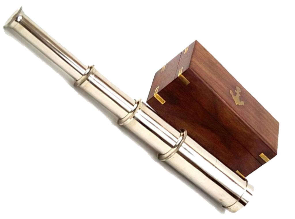 15" Brass Handheld Telescope with Wooden Box Nautical Style Collectable Rustic Vintage Home Decor Gift