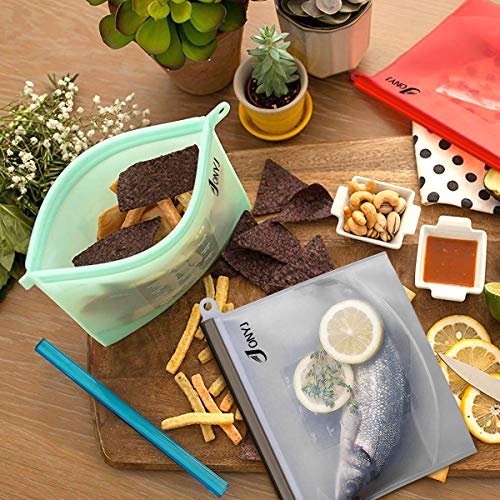 image for Reusable Silicone Food Storage Bags, JONYJ Bonus Stainless Steel Straw