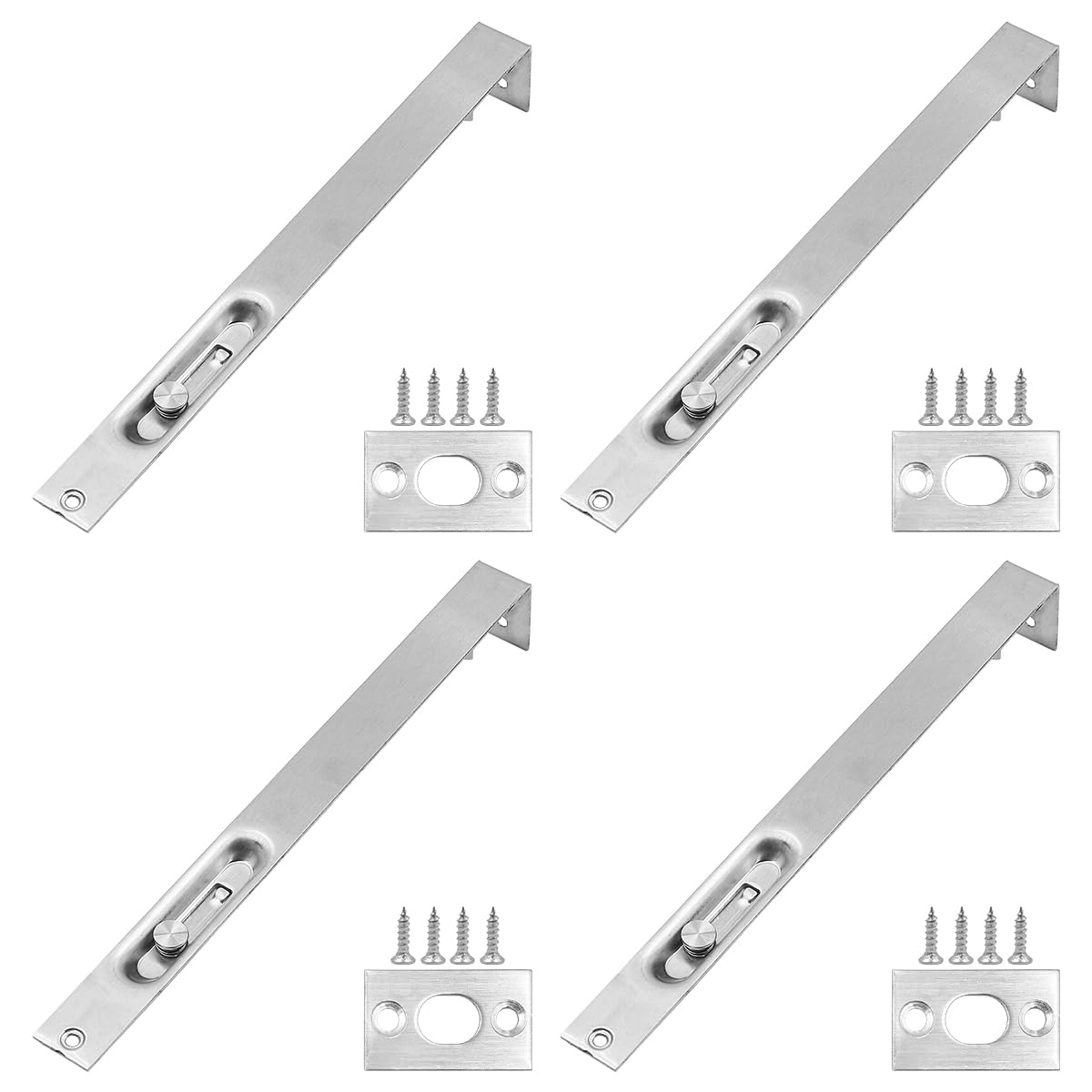 ZONADAH Set of 4 Heavy Duty Stainless Steel Door Flush Bolts 10inch(25cm) Door Edge Lever Slide Bolt Latch Lock for Enhanced Security on Primary and Secondary Doors Double-Open Security Mechanism