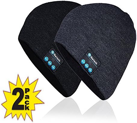 Bluetooth Beanie Hat (2-PACK) Knit cap,Wireless Bluetooth headphones,- V4.2, Speakers beanie,Gifts for Men Women Teen Boys Girls (Black+dark gray)