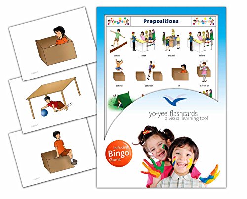 Prepositions Flashcards in English with Matching Bingo Game Cards in One Set - Vocabulary Picture Cards for Toddlers, Kids, Children and Adults - Size 4.13  5.83 in - DIN A6