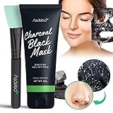 AsaVea Black Mask Peel off Mask With Brush 80g- Charcoal Blackhead Remover Deep Cleaning Facial Mask for Face & Nose, Pore Shrinking, Acne & Oil Control, Anti Aging