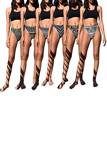 Sexy Basics Women's 6-Pack & 12 Pack Active Sport Thong Panties Underwear (6 Pack- Tribal Prints, Medium (6))