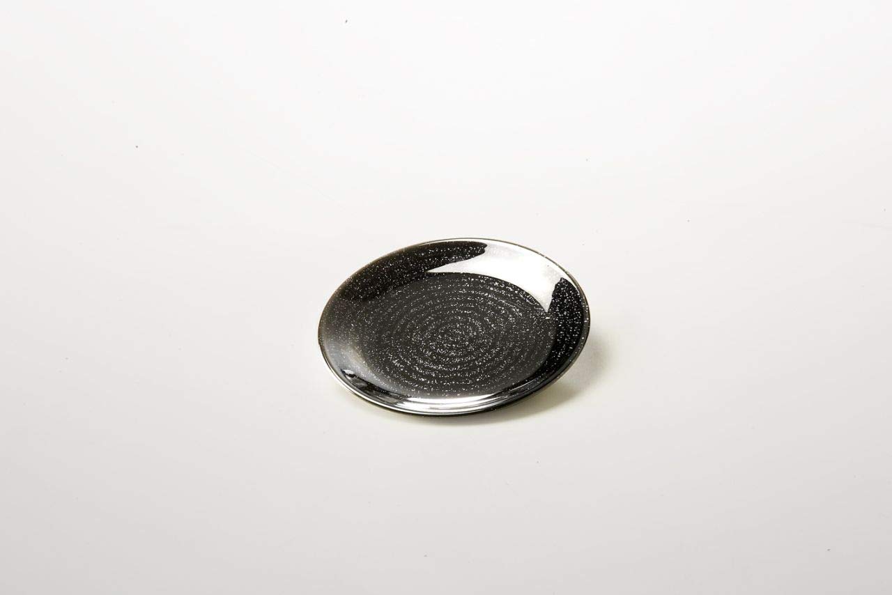 Ten Dessert Plate in Black Glass with Golden Reflections cod.7206072BL cm 1,5h diam.16 by Varotto & Co.